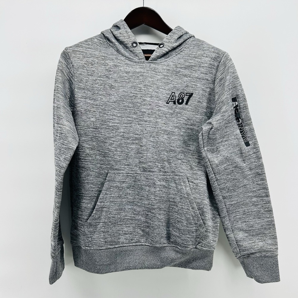 Aeropostale A87 Aero NYC Mens Medium Gray Marled Pullover Hoodie Skater Y2K‎